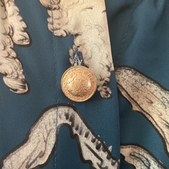 NIDODILEDA women’s green floral button down high neck L/S imported shirt sz L - Picture 5 of 15